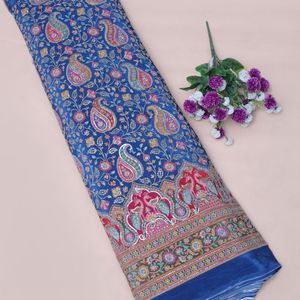 Magnifique tissu crêpe léger bleu roi à motif cachemire paon Daman de 54 pouces avec accent de sequins scintillants, confectionné sur mesure, ethnique indien - Product Image 3