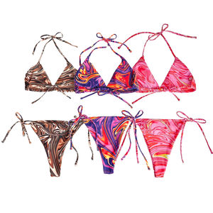 Conjunto de bikini de 3 piezas para mujer, tanga, push-up, cintura alta, halter, acolchado, estampado brasileño, traje de baño de verano - Product Image 1