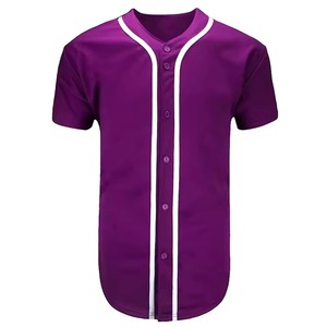Camiseta de Béisbol Morada para Hombre, Manga Corta, Absorbe la Humedad, Corte Regular, para Todas las Temporadas, Color Sólido, Cierre de Botones, Poliéster - Product Image 1