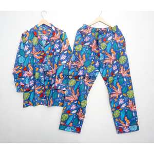 Conjunto de Pijama para Dama de Honor, 100% Algodón, Suave, Transpirable, de Secado Rápido, con Estampado Floral, Estilo Indio, Largo, Mangas Largas, Cintura Elástica - Product Image 1