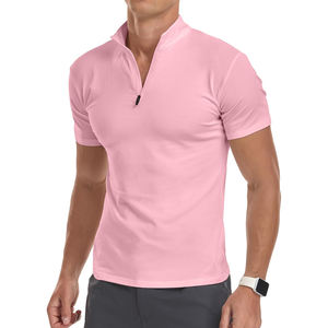 T-shirt à manches courtes pour homme, best-seller, personnalisé, été, col quart zippé, motif uni, tissu coton respirant. - Product Image 1