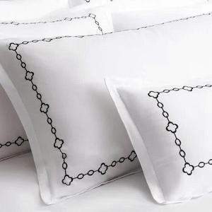 Wholesale Custom Cotton Duvet Cover <b>Sets</b> Embroidered Black Geometric Chains 250TC <b>Bedding</b> <b>Sets</b> & Pillowcases for Home Hotel - Product Image 2