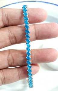 Pulsera de tenis de apatita neón con corte ovalado de 3x5mm en plata de ley 925, elegante pulsera de eslabones con gema azul para mujer, joyería fina - Product Image 4