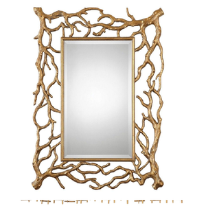 Miroir carré doré rustique avec un style bois flotté texturé, disponible à prix de gros. - Product Image 4