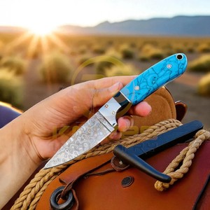Couteau de chasse artisanal en acier Damas avec manche en pierre turquoise, lame pleine longueur, couteau à dépecer, couteau utilitaire pour le camping et les activités de plein air - Product Image 4