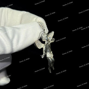 Collar con colgante de ángel de plata 925 con diamantes de moissanita, estilo hip hop, regalo para él y para ella. - Product Image 5