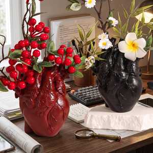 Red Heart‑Shaped Resin Flower <b>Vase</b> – <b>Small</b> High‑End Scandi <b>Vase</b> for Wabi‑Sabi Home Décor, Minimalist Handmade Ornament for Moder - Product Image 2