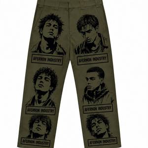AFERNON INDUSTRY Men's Black Printed Street Style Casual <b>Jeans</b> <b>Elastic</b> <b>Waist</b> Acid Wash 100% Cotton Canvas Lightweight Summer - Product Image 3