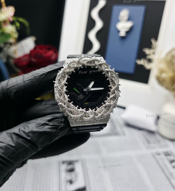 Unisex Sport Digital Watch Silver Case Rubber Band 42mm Round Brilliant Buckle Clasp Water Resistant 20BAR