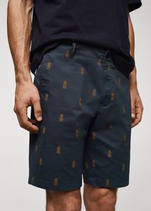 Wholesale Price <b>Shorts</b> <b>Men's</b> <b>Navy</b> Blue Printed Pineapple Pattern Bermuda <b>Shorts</b> Casual Oxford Fabric Mid Waist Button Fly Pocket - Product Image 5
