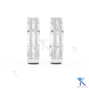 Boucles d'oreilles créoles Huggie à double rangée pavée de diamants CVD HPHT de laboratoire, motif ajouré, en or massif 14K, bijoux fins pour femme, pour mariage - Product Image 6