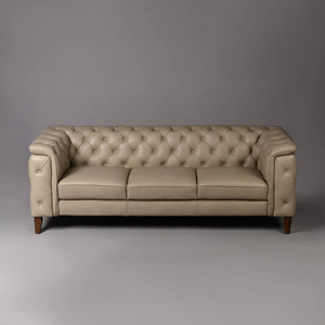 Sofá de Cuero con Base de Madera Estilo Chesterfield Clásico para Sala de Estar, Muebles Artesanales para Interiores, Oficina en Casa - Product Image 2