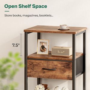 Nightstand with Fabric Drawer, Rustic Brown <b>Side</b> <b>Table</b> with Metal Frame <b>Storage</b> Cabinet for Bedroom and Living Room - Product Image 3