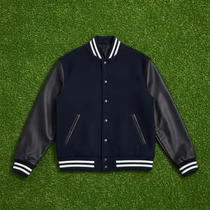 Veste universitaire unisexe noire et blanche vintage, coupe classique, couleur unie, respirante, fermeture boutonnée, col montant, vêtement décontracté pour l'hiver - Product Image 2