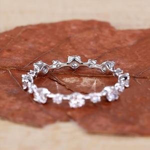 Round Diamond Eternity Band Minimalist Wedding & Anniversary <b>Ring</b> Dainty <b>Stacking</b> Band Moissanite Diamond <b>Silver</b> Plated - Product Image 3