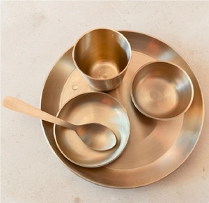 Luxury brass serving set thali bowl <b>spoon</b> glass premium quality polished finish dining <b>table</b> kitchen decor festive elegant - Product Image 4