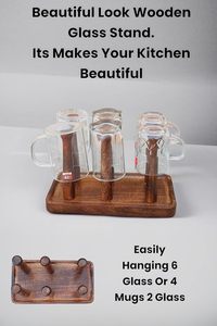 Wooden Glass Holder Stand <b>Kitchen</b> Storage Organiser Glass Holder for Dining Table for <b>Kitchen</b> Decor 6 Glass Hanging/Antique Burn - Product Image 3