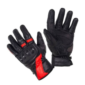 Gants de moto en cuir noir et rouge respirants à doigts complets avec sangle de poignet auto-agrippante - Product Image 1