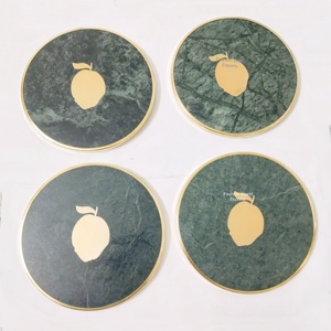 Handmade White Marble <b>Drink</b> <b>Coasters</b> with Gold Rim and Black Resin Stand Luxury Table Accessories - Product Image 6