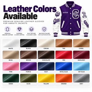 Chaqueta Varsity Personalizada de Lana Morada con Mangas de Cuero Blanco, Chaqueta de Béisbol Bordada con Letras - Product Image 5