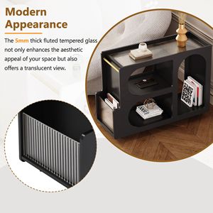 Tavolino Moderno in Vetro Temperato Scanalato da 5mm con Ruote Bloccabili e Dettagli Dorati - Product Image 5
