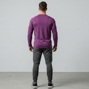 T-shirt à manches longues en coton de haute qualité, col rond, coupe ample, couleur unie, pour homme, automne et hiver. - Product Image 2