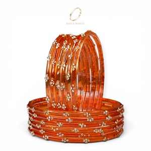 Wholesale Kashmiri Vibrant Orange Raindrop Glass <b>Bangles</b> Set Party Wear Trendy <b>Bracelet</b> Crystal Embellishment for Women - Product Image 2