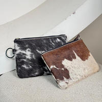 Marques célèbres OEM ODM personnaliser cheveux sur cuir de vachette dames fermeture éclair porte-monnaie en cuir véritable Mini portefeuille pochette pour femmes