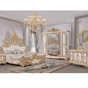 Juego de Muebles de Dormitorio Estilo Retro Maharaja, Cama King Size Plegable Blanca y Dorada con Almacenamiento a Precio Accesible en EE. UU. - Product Image 1
