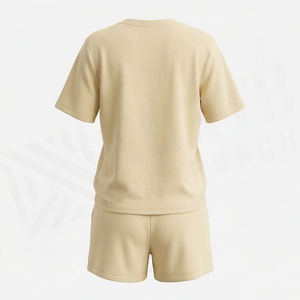 Conjunto de 2 Piezas para Mujer, Tejido, Color Sólido, Cuello en V, Manga Corta, Top y Pantalones Cortos por Encima de la Rodilla, Estilo Casual Holgado, para Primavera/Verano - Product Image 2