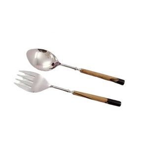 Juego de cucharas de acero inoxidable con mango de resina azul, cuchara para servir ensaladas, frutas y verduras, de latón, serpiente - Product Image 5