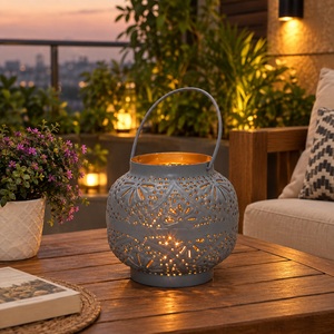 Style moderne Premium Cadeau de Noël Gravure sur métal Découpe Gris Lanterne suspendue T-Light Votive Marocaine T-Light Votive - Product Image 1