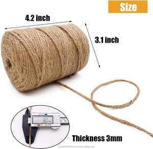 Ficelle en jute brute 3 plis de 3 mm, 100 % écologique, haute résistance, 328 pieds, robuste, antibactérienne, marron, pour la couture, le tissage et le tricot - Product Image 4