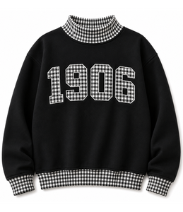   Pull molletonné surdimensionné à col roulé pour femme, motif gingham et pois, avec logo personnalisé, épaules tombantes, vente en gros OEM - Product Image 5