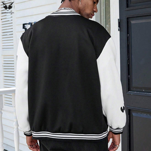 Customized Logo <b>Men</b> Varsity <b>Jacket</b> Black <b>White</b> Patchwork Streetwear Bomber <b>Jacket</b> Custom Branding Minimalist Baseball Coat - Product Image 2