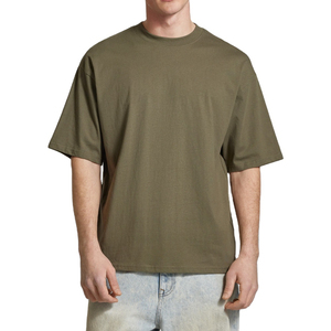 T-shirt basique noir en polyester tricoté pour homme, 220 grammes, col surdimensionné, manches courtes, coupe ample, style streetwear décontracté, anti-rétrécissement - Product Image 1