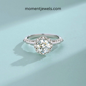 925 Sterling <b>Silver</b> Flower Trendy Moissanite Ring Brilliant Cut Bridal Engagement <b>Wedding</b> <b>Band</b> for Women Rhodium Plated Claw - Product Image 1