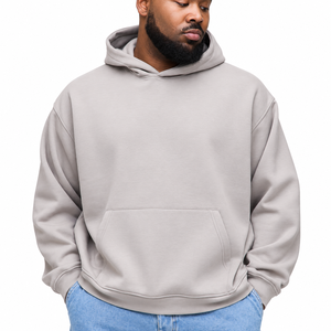 Sweat-shirt à capuche en polaire, couleur unie, coupe ample, avec poches, style décontracté, style automne, tissu tricoté 100% coton - Product Image 1