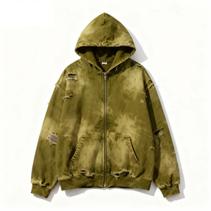 Sudaderas con capucha y cremallera para hombre, de algodón grueso, con efecto desgastado, lisas, personalizables por el fabricante, con logotipo personalizado. - Product Image 6