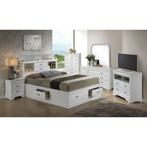 Elegante Letto Matrimoniale Bianco con Contenitore e Design Imbottito - Product Image 5