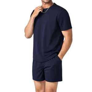 Five B Men's Navy Blue Crew Neck T-Shirt And Shorts <b>Set</b> Quick Dry <b>Knitted</b> Solid Color Casual Summer Wear Plus Size 2026 - Product Image 4
