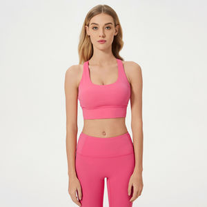 Soutien-gorge de sport pour femme en gros, haute qualité, respirant, séchage rapide, Spandex/Nylon, avec nœud décoratif, col en U, bretelles non ajustables, OEM - Product Image 4