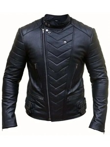 เสื้อแจ็คเก็ตหนังผู้ชายแบบมีซิปไขว้สไตล์ไบค์เกอร์ - Product Image 1