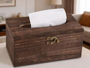 Boîte à mouchoirs carrée en bois, support de mouchoirs en bois minimaliste marron foncé noir style ferme - Product Image 6