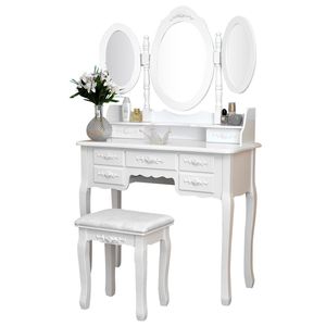 Modern White RT <b>Dressing</b> Table with 3 Foldable Mirrors and 7 Drawers LED Features MDF Wood Material for Home or Hotel Use - Product Image 1