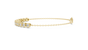 Pulsera de Lujo Ajustable Estilo Tenis para Mujer, Chapada en Oro Amarillo de 10k con Diamante Cultivado en Laboratorio de Corte Redondo y Diseño de Halo Real - Product Image 4