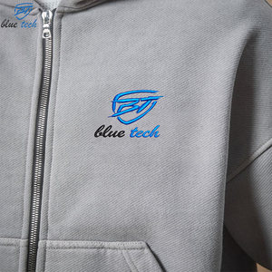 Custom Men's Embroidered Oversized Zip Up Hoodie Heavyweight Cotton Fleece Streetwear Hooded Sweatshirt OEM ODM Wholesale - Product Image 5