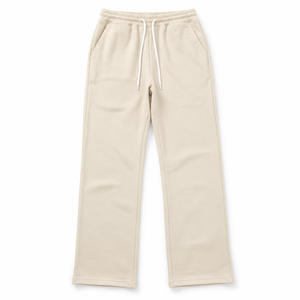 Pantalon de survêtement beige pour homme, style urbain, brodé, taille élastique avec cordon de serrage, respirant, 100 % coton, coupe décontractée ample, avec poches - Product Image 1