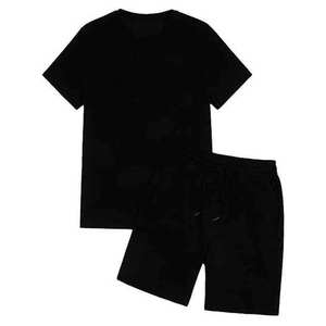 Breathable Summer Casual Sportswear Printed Short <b>T</b>-Shirt Set Customized Color <b>String</b> Long Sleeves Men Polyester Knitted Digital - Product Image 1