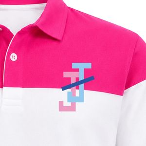 เสื้อโปโลสีชมพูร้อนลายทางสีขาว แขนสั้น แต่งสีบล็อก พร้อมปักโลโก้ JJ สำหรับผู้ชาย ชุดทีมกอล์ฟ ชุดลำลองสำหรับทีม - Product Image 3